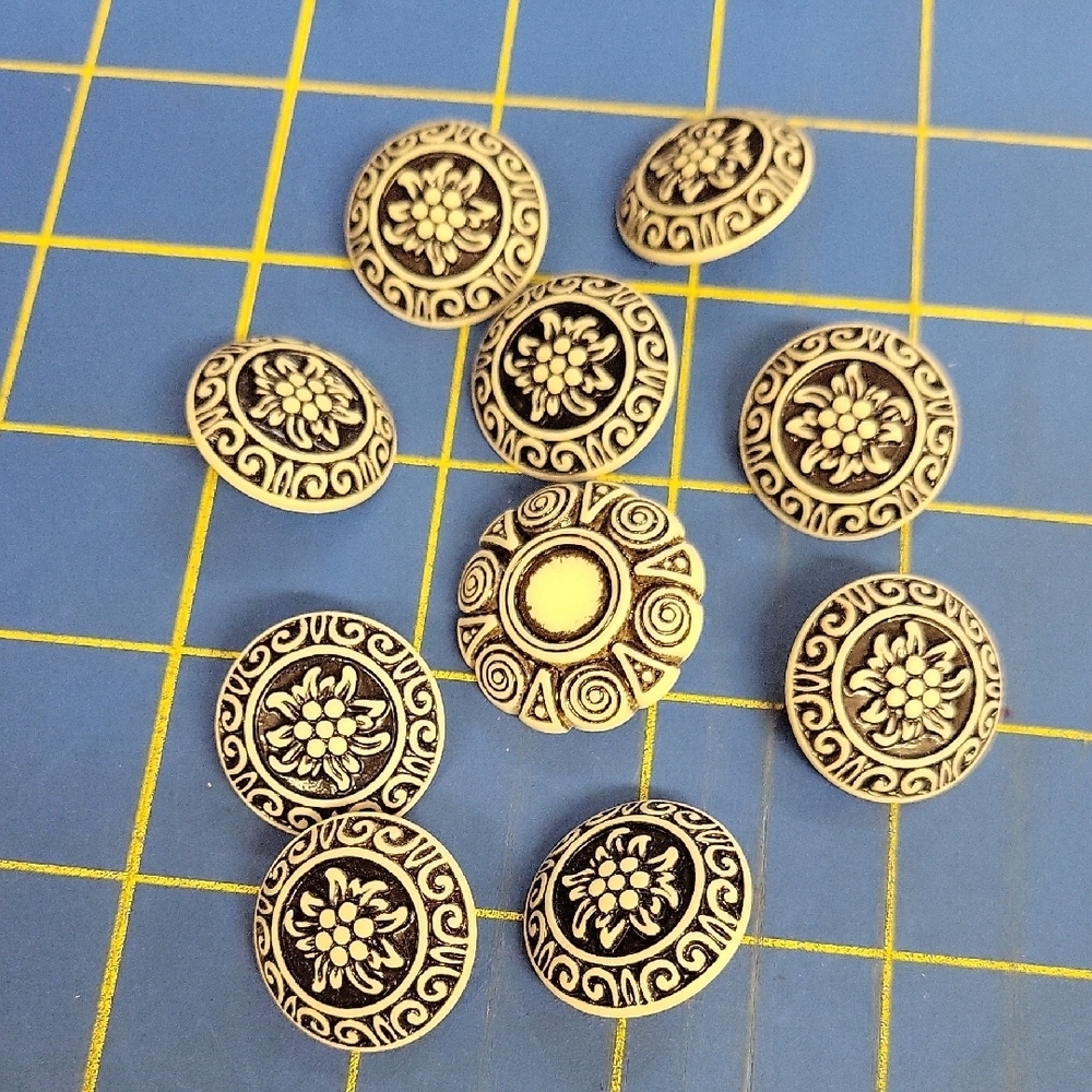 Vintage Style Black Cream Decorative Buttons Lot 9